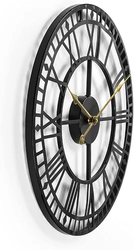 Vista 3 de Home Decoration Clock Metal Wall Clock Decorative 3D Roman Numeral Wall Clock Silent Battery Operated Industrial Style Clock Wall(60 * 60cm)