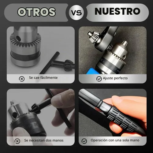 Vista 5 de Llave de trinquete de portabrocas 2 en 1, herramienta de repuesto universal de doble cabezal para taladro, compatible con la mayoría de taladros