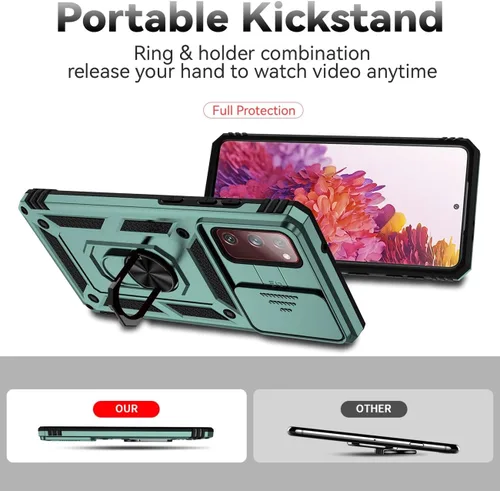Vista 4 de Funda para Galaxy S20 FE 5G, Samsung S20 FE SM-G781U con protector de pantalla de vidrio templado y cubierta de cámara deslizante, anillo magnético