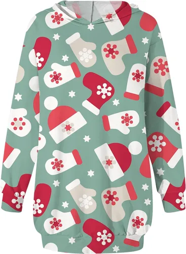 Vista 3 de Sudadera con capucha para mujer, diseño divertido y moderno de Navidad, tallas S-3XL