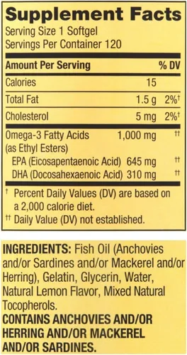 Vista 3 de Spring Valley Omega-3 de aceite de pescado, 1000 mg, 120 unidades + adhesivo STS.