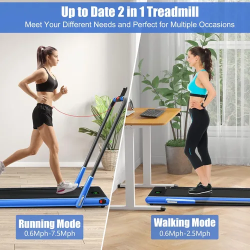 Vista 2 de Cintas de correr plegables para el hogar, 2 en 1, almohadilla portátil plegable debajo del escritorio, cintas de correr con modos de caminar y Azul