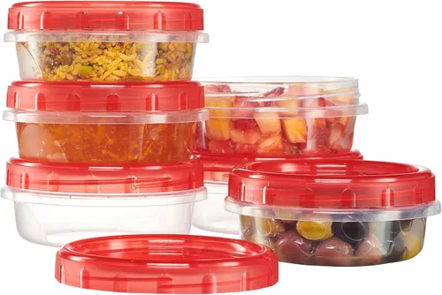 Vista 11 de PLASTICPRO Paquete de 6 recipientes de almacenamiento de alimentos con tapa giratoria con rosca roja, recipientes reutilizables de 4 onzas
