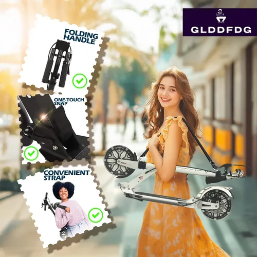 Vista 5 de Commuter - Scooter para adultos de 300 libras de capacidad, ruedas grandes, patinete plegable deportivo para niños de 10 años en adelante, 4 niveles