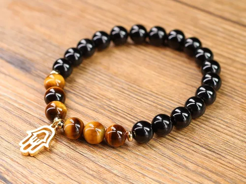 Vista 4 de COAI Hamsa - Pulsera de piedra turmalina negra