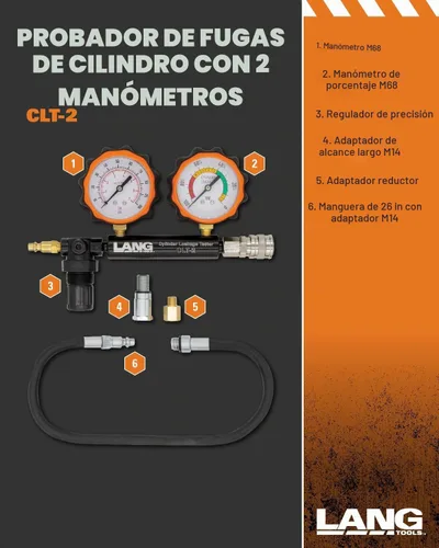 Vista 4 de Lang Tools CLT-2 comprobador de fugas en cilindros de 100 PSI con dos medidores, talla única