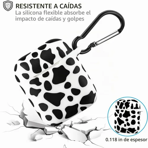 Vista 6 de LitoDream - Funda de silicona suave y flexible con llavero para Apple AirPods 2 y 1, ideal para niñas (vaca)