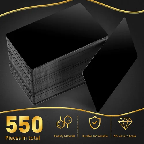 Vista 3 de Thenshop 550 tarjetas de visita de metal grabadas placas de aluminio para manualidades, hojas de metal multiusos para manualidades, tarjetas de Negro