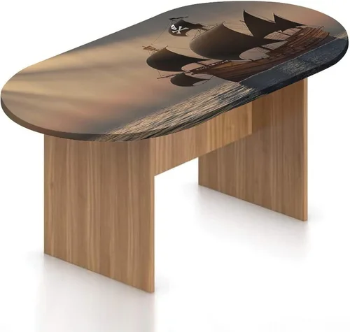 Vista 8 de Mantel ajustable ovalado de poliéster con bordes elásticos náuticos, diseño de barco antiguo en el océano en olas y tormentas, se adapta a mesas