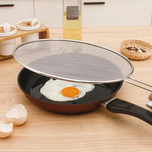 Vista 7 de 3pcs Splatter Screen Stainless Steel Pan Oil Guard with Long Handle