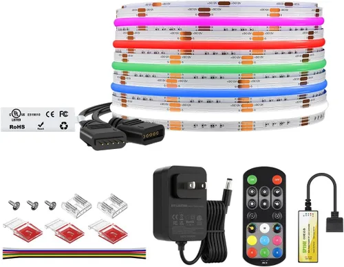 Vista 11 de BTF-LIGHTING Tira de LED FCOB COB RGBW 4000K Flexible Kit de Luz Uniforme de Alta Densidad Certificada UL DC12V Control Remoto RF de 16.4 Pies 12mm