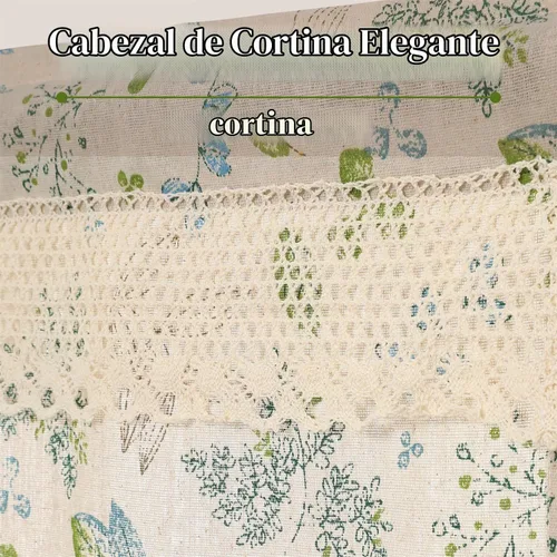 Vista 3 de Cortina de lino y algodón de granja de 15.7 pulgadas de largo, elegante cenefa de encaje floral para ventana de cocina y baño, 1 panel, hojas