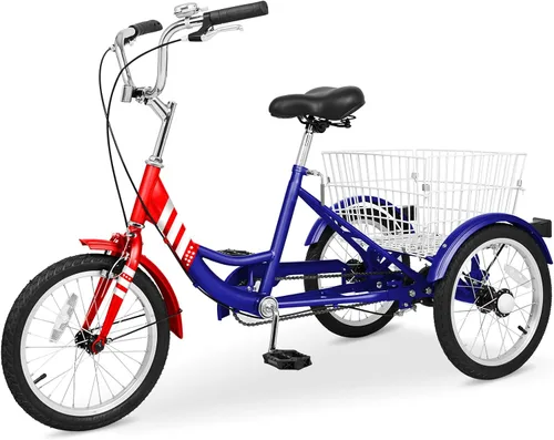 Vista 15 de H&ZT Triciclo para adultos, bicicleta de 3 ruedas, triciclo crucero, con cambio de 7 velocidades, manilla de freno de estacionamiento, paso bajo