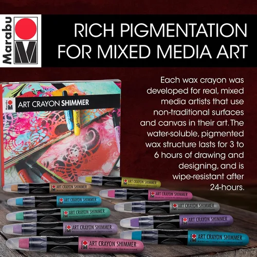 Vista 5 de Marabu Art Crayons - Juego de 10 crayones metálicos de acuarela altamente pigmentados, suaves y fáciles de mezclar, para artistas de medios mixtos