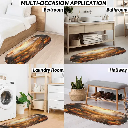Vista 7 de cfpolar Pumpkins Fall Maple Leaves Bathroom Rugs Non-Slip Bath Rug Microfiber Bath Mat Absorbent Kitchen Mats and Rugs Machine Washable Oval Plush