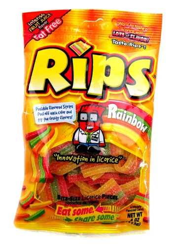 Vista 2 de RIPS Rainbow Regaliz, bolsas de 4 onzas en una caja de corbata negra (paquete de 6)