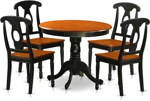 Vista 7 de East West Furniture El juego de habitación ANKE3-BLK-LC de 3 piezas contiene una mesa de cocina redonda con pedestal y 2 sillas de comedor tapizadas