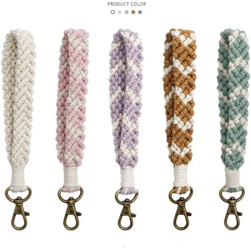 Vista 5 de Llavero de macramé bohemio hecho a mano con llavero para mujeres y niñas