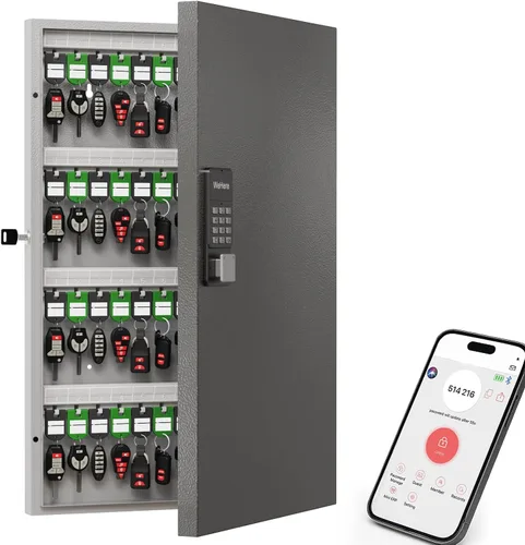 Vista 9 de WeHere Caja de bloqueo inteligente de 48 teclas para montaje en pared, gabinete de llaves comercial con aplicación, teclado, Bluetooth y desbloqueo