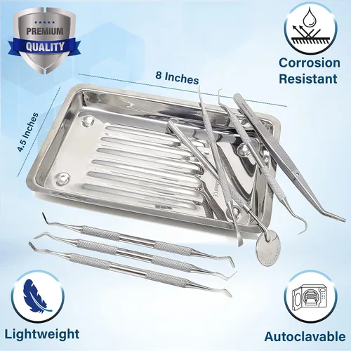 Vista 2 de Heidman Instrumentos restauradores de llenado dental (0.079 pulgadas, 0.088 pulgadas, 0.18 pulgadas) con bandeja escaladora, espejo dental, raspador