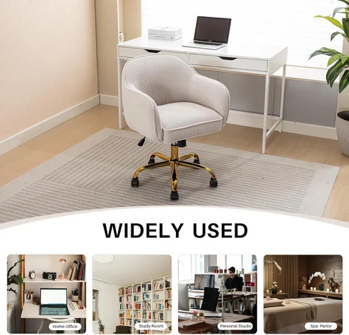 Vista 7 de Silla de escritorio para oficina en casa con brazos, ruedas doradas, silla moderna tapizada en terciopelo, silla de computadora enrollable, silla