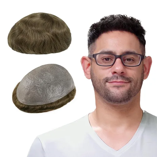 Vista 22 de Lordhair Toupee para hombres con cabello humano 100% europeo 8x10 pulgadas para hombres 0.001 in sistema de cabello de piel ultra fina para todos