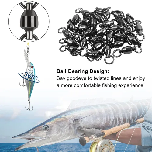 Vista 6 de Shaddock – 25 unidades 100 % cobre, 35lb-390lb, rodamientos de bolas de pesca de alta resistencia giratorios, conectores giratorios de pescado
