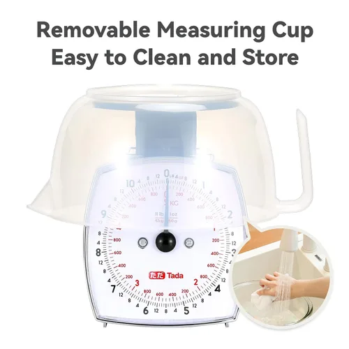 Vista 8 de Tada - Báscula analógica de alimentos de 11 libras con esfera mecánica Taza de medición extraíble, función de tara