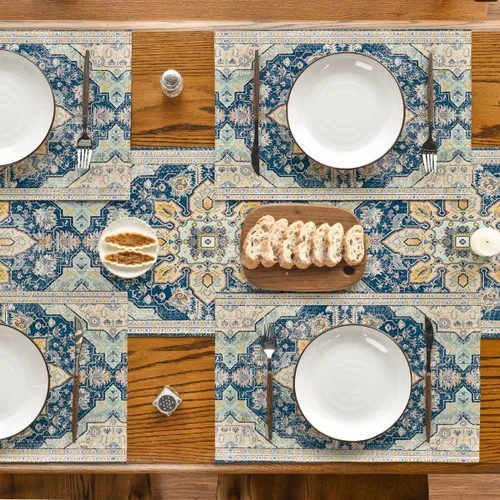 Vista 5 de Artoid Mode Juego de 4 manteles individuales estilo boho de plata, 30x46 cm rústicos de estilo granja para decoración mágica de mesa de otoño