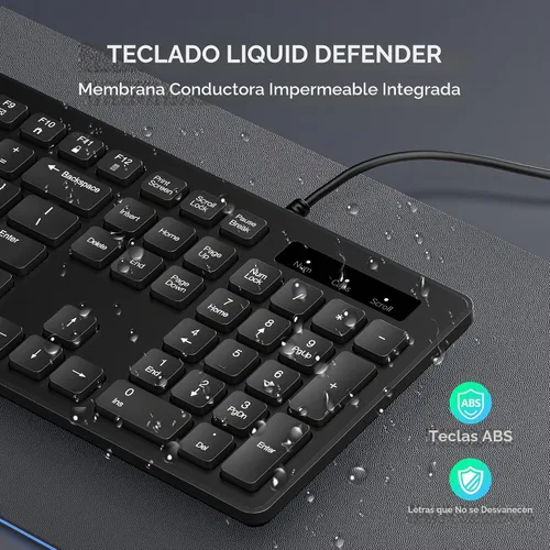 Vista 4 de TECKNET Teclado con cable, escritura silenciosa, diseño de tamaño completo