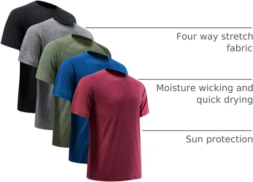 Vista 23 de Camisetas de entrenamiento para hombre, de manga corta, de secado rápido, atlético, gimnasio, activo, absorbe la humedad