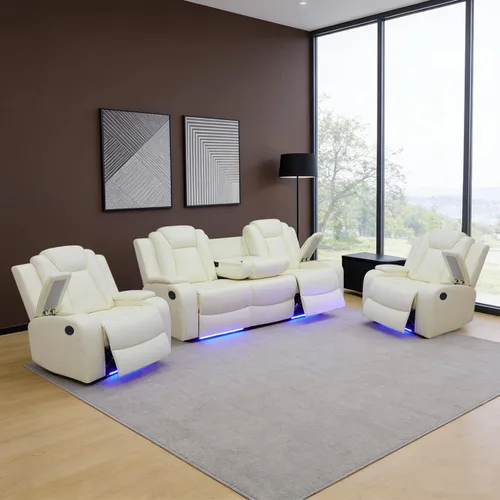 Vista 9 de Sofá reclinable individual eléctrico para muebles de sala de estar, silla reclinable de cuero con luces LED, puertos USB, almacenamiento oculto