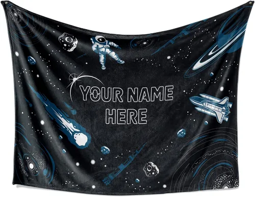 Vista 9 de Manta personalizada con diseño de cohete para niños, bonita manta con nombre personalizada para niños y niñas, divertido espacio exterior, galaxia