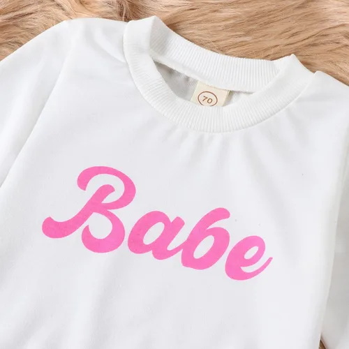 Vista 4 de Conjunto de sudadera de manga larga con cuello redondo y pantalones acampanados para bebé niña