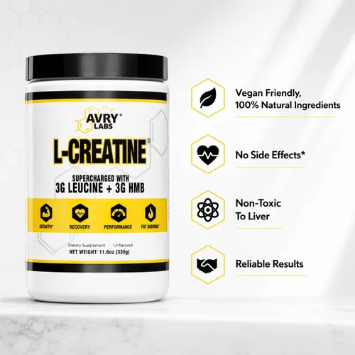 Vista 4 de Suplemento de L-CREATINA: monohidrato de creatina con aminoácido de leucina y HMB - Apoya la masa muscular, la fuerza, la recuperación