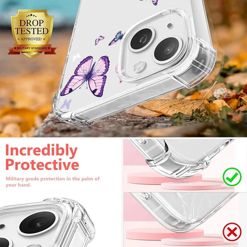 Vista 3 de OOZ Funda de cristal para iPhone 11 Pro (2019) de 5.8 pulgadas, bonita funda protectora transparente, seductor patrón de mariposa morada, suave a