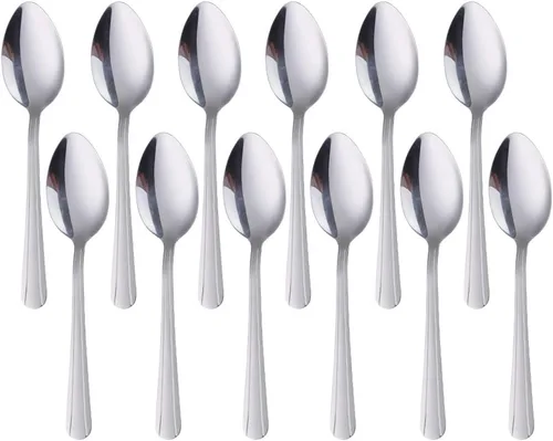 Vista 9 de MINGYU Juego de 12 cucharas de acero inoxidable, elegantes cucharas de sopa azules, cucharas de mesa de 7 pulgadas, cucharas de titanio