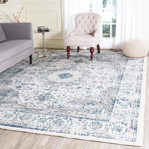 Vista 24 de SAFAVIEH Evoke Collection EVK220B Medallón oriental shabby chic de 2'2" x 4', color gris/dorado, no desprende pelusa, alfombra de acento para sala