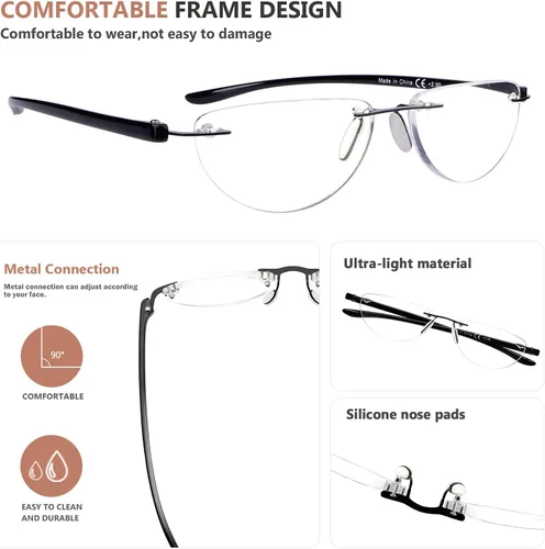Vista 5 de Eyekepper Paquete de 4 lentes de lectura sin montura para mujeres y hombres, lectores de media luna +0.50