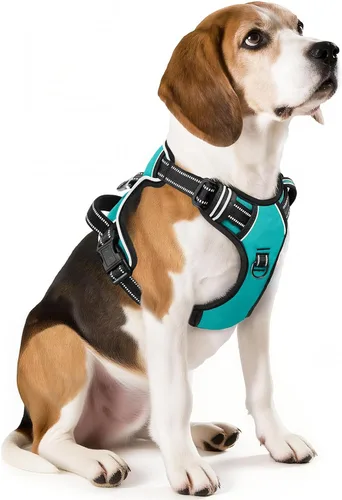 Vista 27 de HEELE Arnés para perro pequeño sin tirones con mango suave, arnés reflectante ajustable, color negro, XS Reflective Front Clip Vest with Control