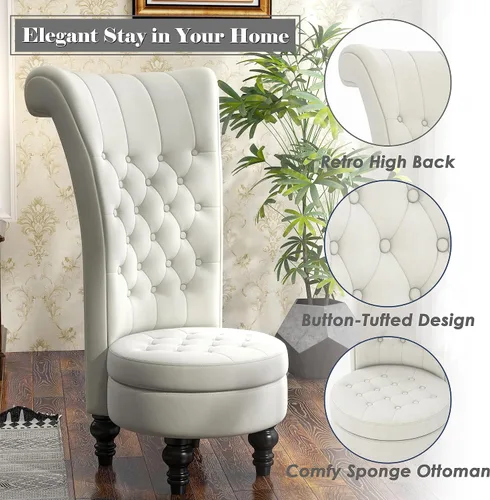 Vista 7 de MU Silla de respaldo alto de terciopelo holandés, muebles de sala de estar, asiento de acento real, sillas de trono, estilo simplemente elegante