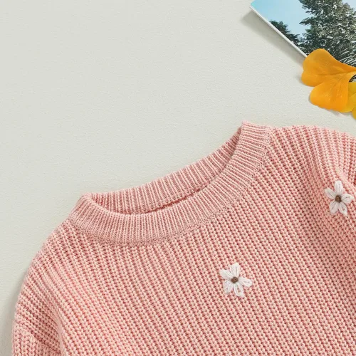 Vista 5 de Karwuiio Suéter de punto para bebé, niña, niño, cuello redondo, manga larga, sudadera para otoño e invierno