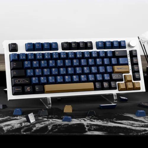 Vista 7 de Teclas Samurai Azules de 129 Teclas, Teclas de Sublimación de Tinte con Perfil Cherry para Teclado Gaming, Juego de Teclas Personalizadas PBT