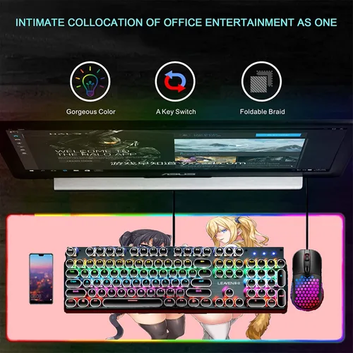 Vista 4 de Mouse Pads Sexy Anime Girl RGB Mouse Pad Deskmat Led Gaming Mousepad Gamer Desk Mat Game Mats Mause Office Pads XXL Keyboard Pad 39.37 inch x19.68
