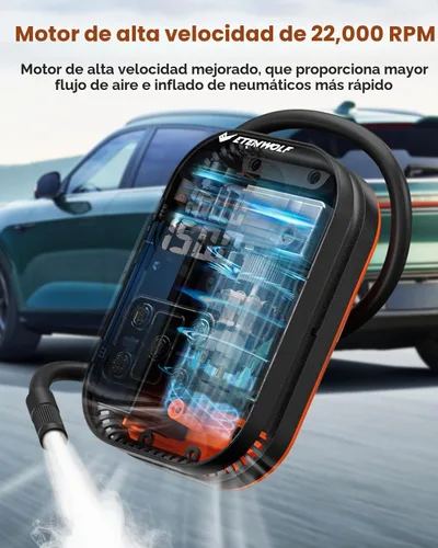 Vista 5 de ETENWOLF Arrancador de batería de coche 2000A con compresor de aire 160PSI Naranja vívido