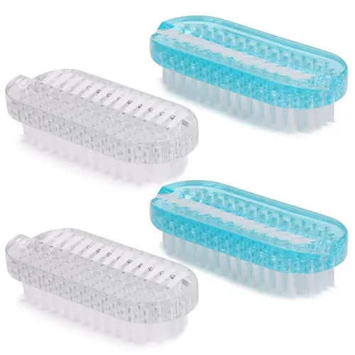 Vista 10 de Cepillos de limpieza de uñas de plástico para uñas de 2 caras, cepillo antideslizante para uñas, paquete de 4 (rosa y morado)