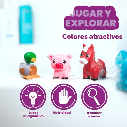 Vista 7 de Tub Works® Barnyard™ - Juguetes de baño sin moho, paquete de 6 Diseño de juguetes de baño sellados y sin agujeros que mantiene la humedad fuera