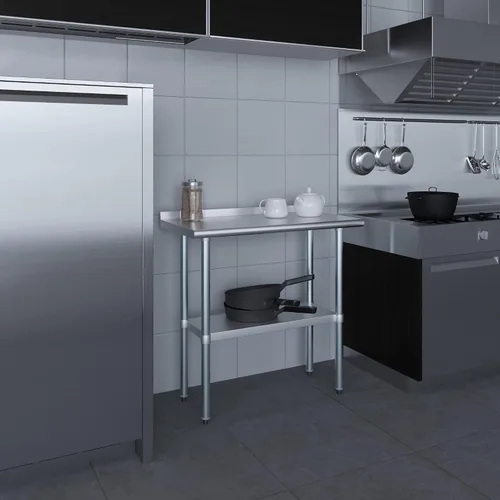 Vista 9 de AmGood Mesa de trabajo de acero inoxidable de 18 x 36 pulgadas con protector contra salpicaduras de 1.5 pulgadas Mesa de preparación de alimentos