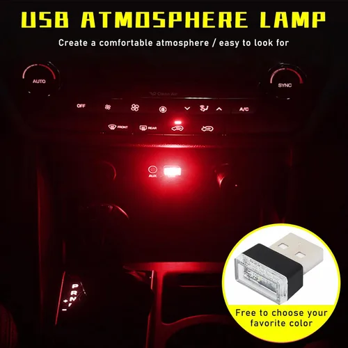 Vista 4 de Augeny 4 PCS Lámpara de Atmósfera Interior de Coche LED USB, Luz Nocturna Decorativa Enchufable USB, Kit de Iluminación Ambiental Portátil para 2