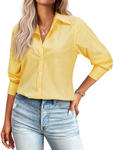 Vista 18 de Camisas con botones para mujer de ajuste clásico, camisa de vestir, camisa de trabajo, de negocios, casual, de manga larga, blusa, tops